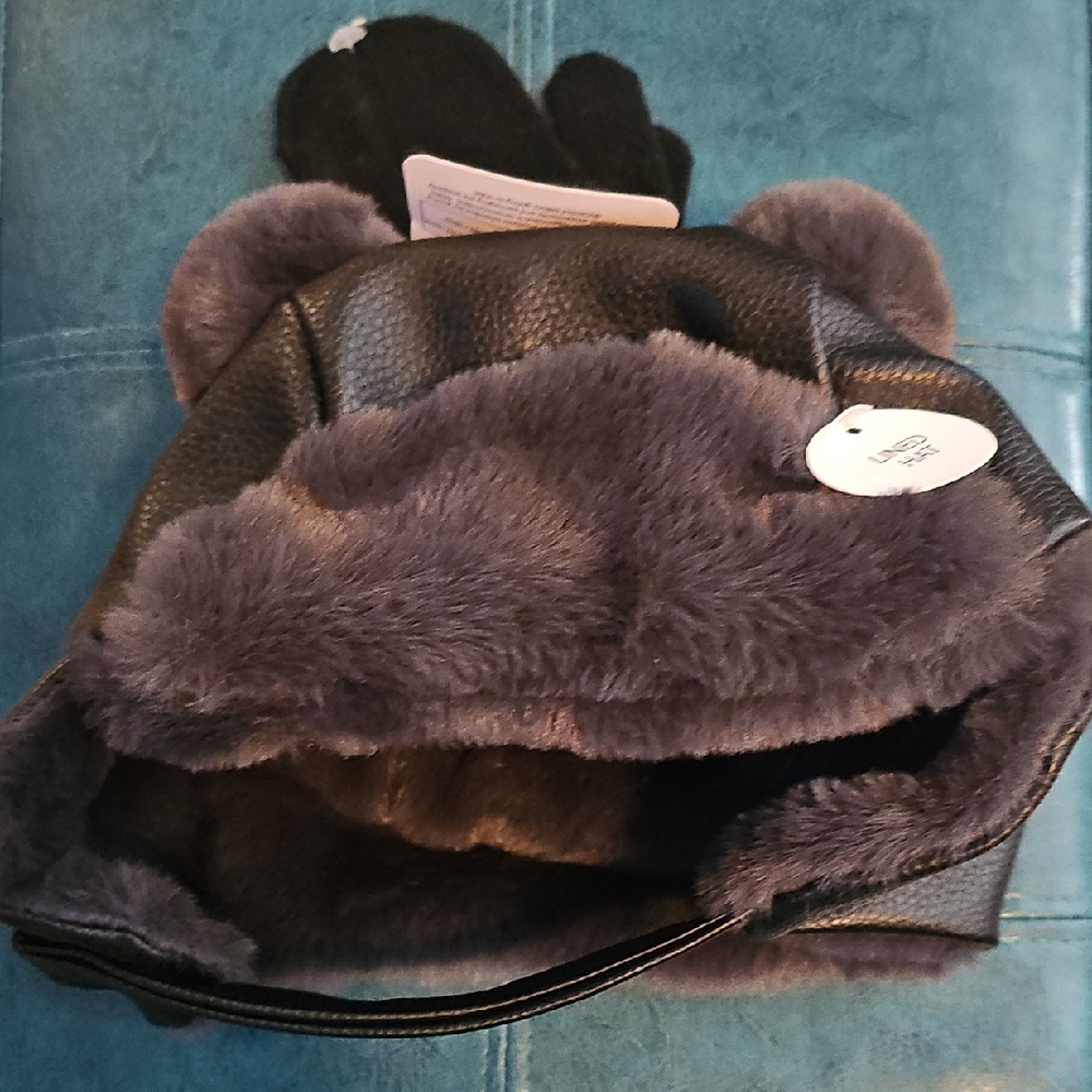 Cozy Black and Gray Kids Bear Hat